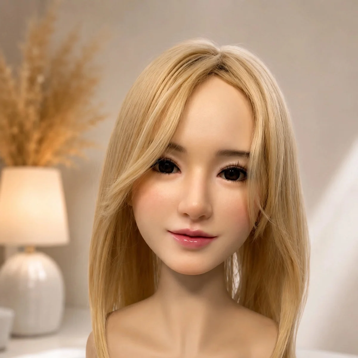 YJL AI Smart Head YJLSH001 set forfra på bordet. Katalogbillede: YJL Doll; elektronikken er ikke synlig.