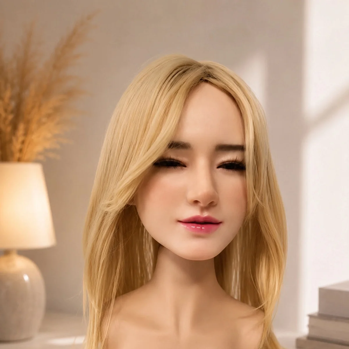 YJL AI Smart Head YJLSH001 set forfra med lukkede øjne i producentens katalog. Billedmetoden er ikke oplyst; motivet dokumenterer udseendet og ikke funktion i drift.